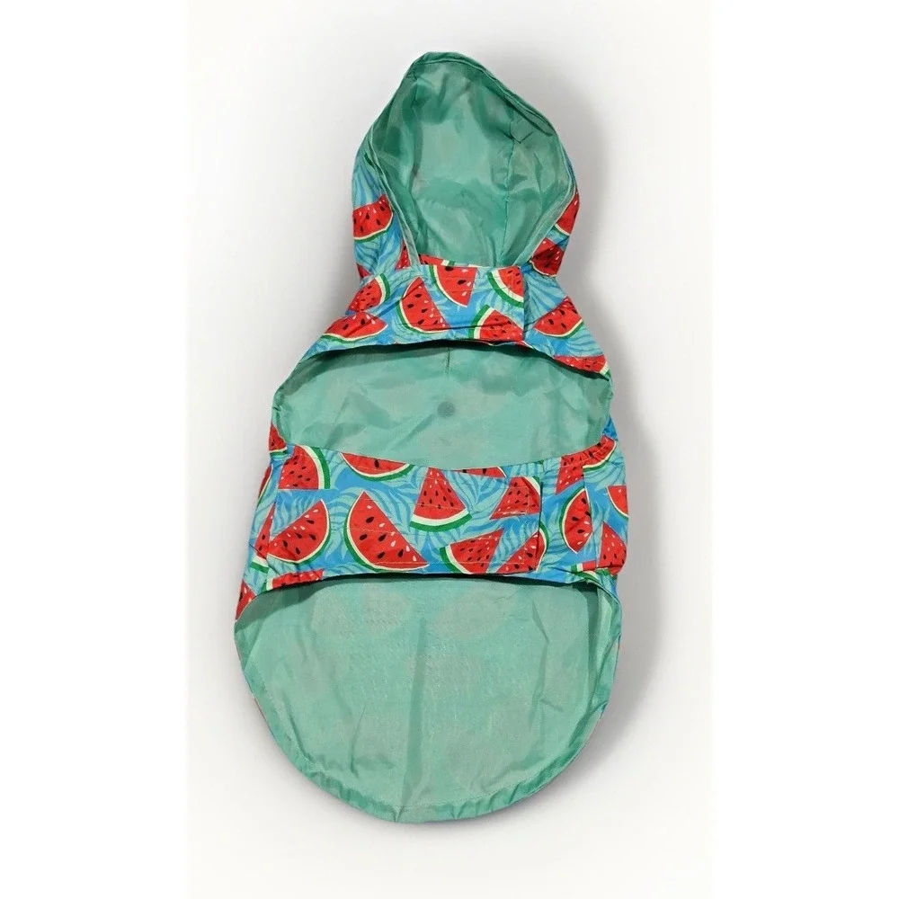 Watermelon Print‎ Dog Raincoat Hooded Blue Tropical Fruit Pet Jacket Small
